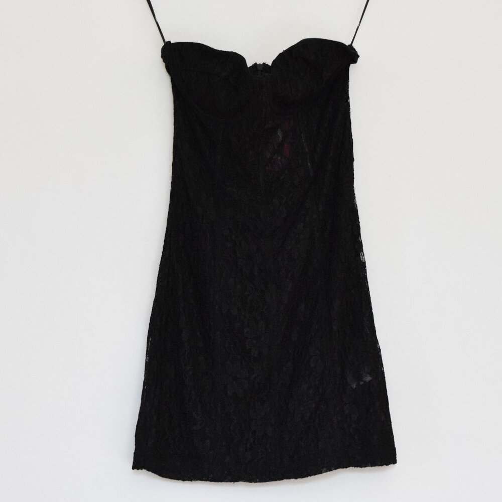 EDIKTED Black Sexy Sheer Lace Strapless Bustier Bodycon Mini Dress | Size S